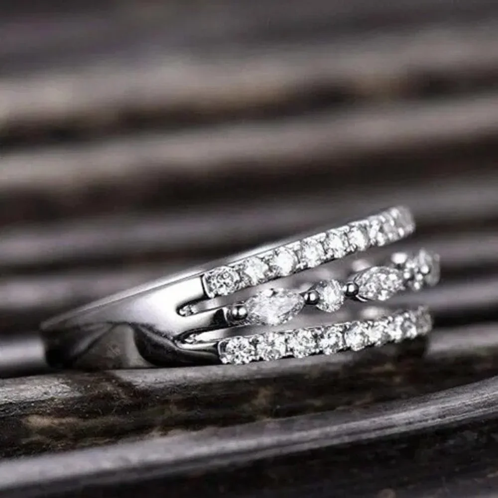 💥Eternity 925 Silver Plated CZ Three Stackable Dainty Ring for Women,UNVN12319 - Picture 6 of 6